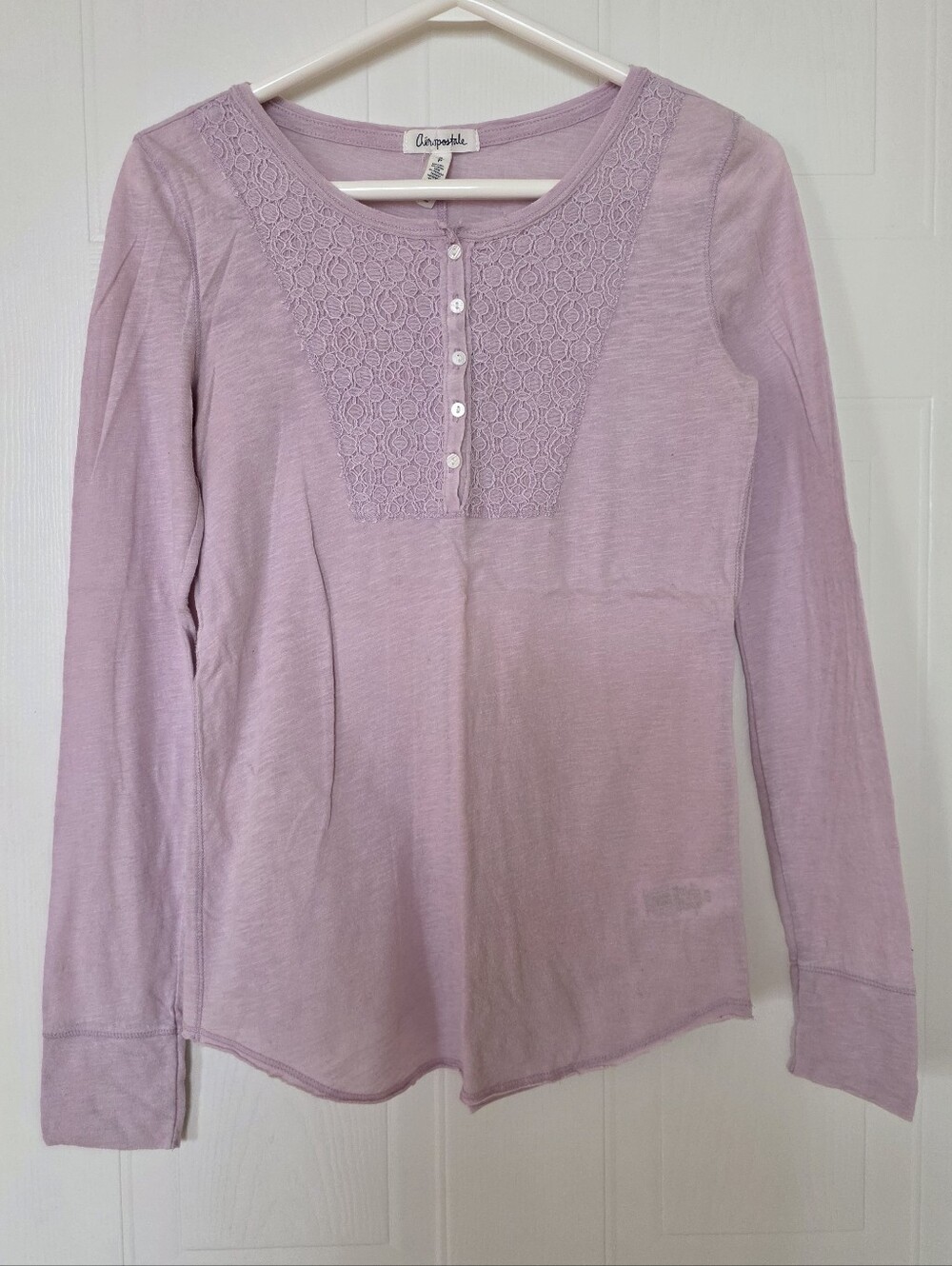 Aeropostale Pink Long Sleeve Lace Henley Tee Small